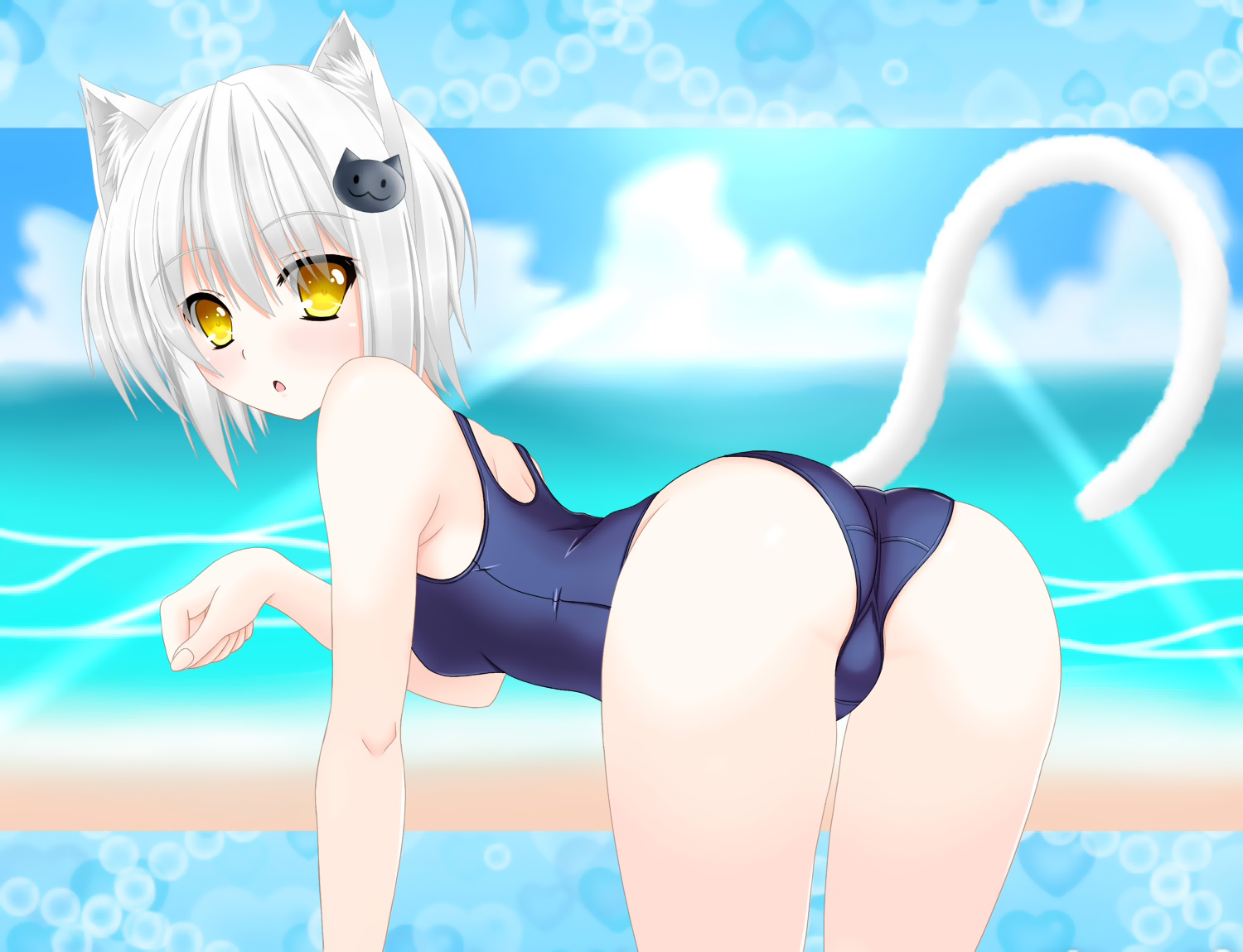 konachan 139968 animal_ears catgirl highschool_dxd school_swimsuit short_hair sw.jpg